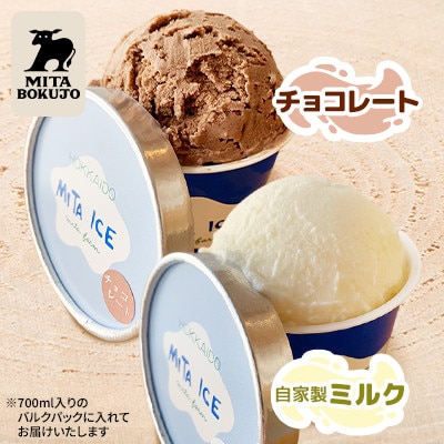 【北海道】三田牧場 ミタアイス業務用2個セット(自家製ミルク 1個+チョコ 1個)計1.4L