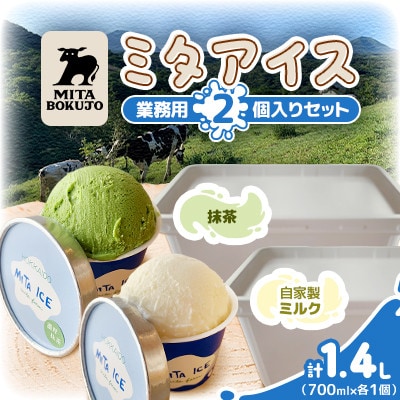 【北海道】三田牧場 ミタアイス業務用2個セット(自家製ミルク 1個+抹茶 1個)計1.4L