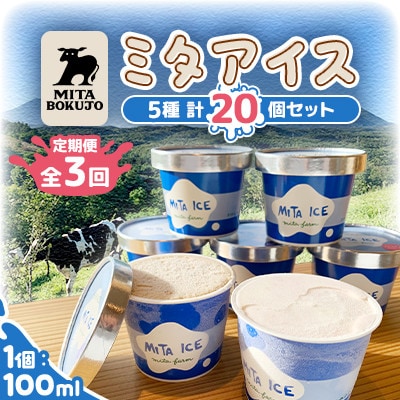【毎月定期便】【北海道】ミタアイス20個(ミルク×チョコ×いちごみるく×ラムレーズン×抹茶)全3回