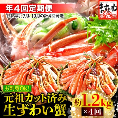 【定期便 年4回】【生食可】ますよね商店の元祖カット済み生ずわい蟹1.2kg(総重量1.6kg)