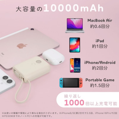 USB-Cケーブル一体型 モバイルバッテリー シェルピンク(MOT-MB10004-ECPK)