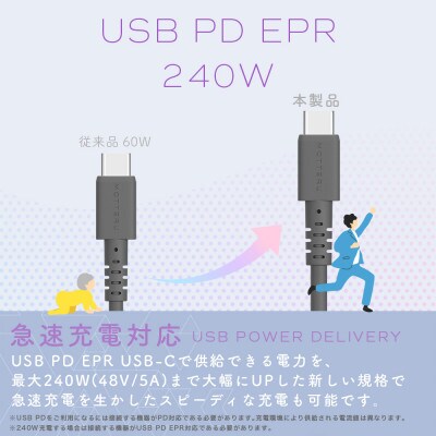 シリコンケーブル240W CtoC 1mペールアイリス(MOT-SCB240CCG100-PU)