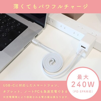 マグネットフラットケーブル PD240W対応 アーモンドミルク(MOT-MGFCC100-AM)