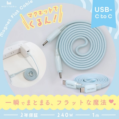 マグネットフラットケーブル PD240W対応 パウダーブルー (MOT-MGFCC100-BL)