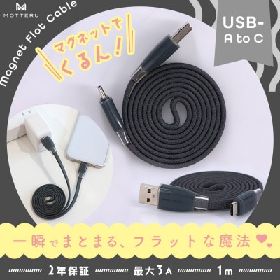 マグネットフラットケーブル 磁力でまとまる スモーキーブラック (MOT-MGFAC100-BK)