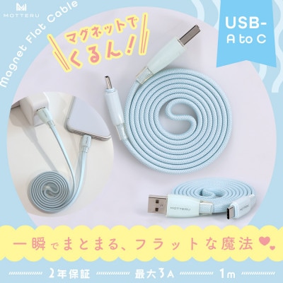 マグネットフラットケーブル 磁力でまとまる パウダーブルー (MOT-MGFAC100-BL)
