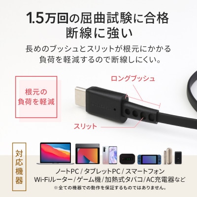 PD 60W対応 両引き巻取り式USB Type-C to C ケーブル1.2m(ブラック×レッド)
