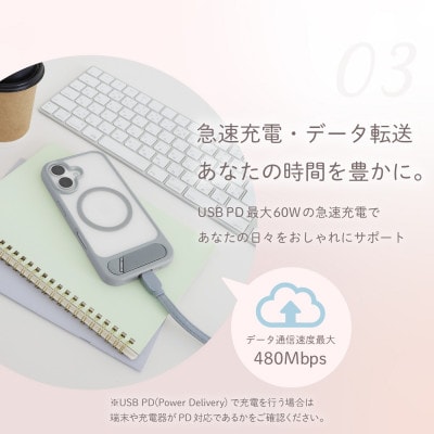 ショルダーストラップ&USB Type-C to USB Type-C 充電ケーブル アッシュローズ