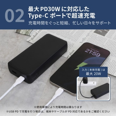 20000mAh 最大PD30W対応 モバイルバッテリー ホワイト