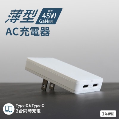 Owltech 薄さ13.5mm最大PD45W出力 GaN採用 USB Type-C×2 AC充電器
