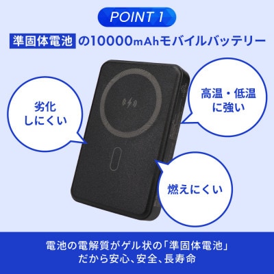 準固体電池採用10000mAh PD30Wマグネット式ワイヤレス充電対応モバイルバッテリー ホワイト
