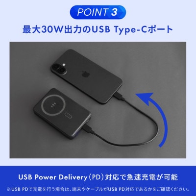 準固体電池採用10000mAh PD30Wマグネット式ワイヤレス充電対応モバイルバッテリー ホワイト