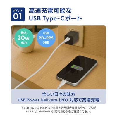 オウルテック 最大PD20W出力 GaN採用 USB Type-C×1 AC充電器 ブラック
