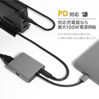 PD100W給電ポート付き USBハブ 4in1 USB Type-C toマルチポートアダプター