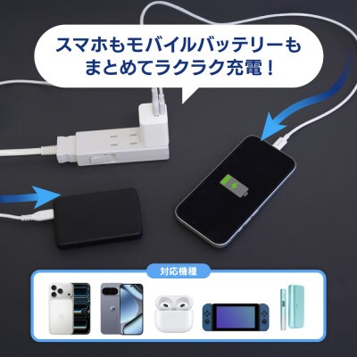 Type-Cケーブル付属 最大PD20W Type-C×1 TypeA×1 AC充電器 ホワイト