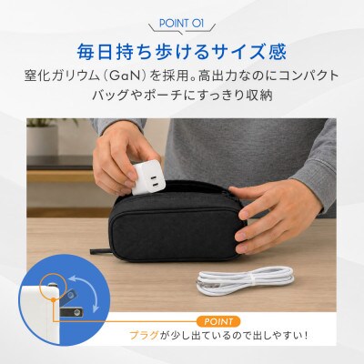 USB Type-Cケーブル付属 最大PD45W出力 USB Type-C×2 AC充電器 ホワイト