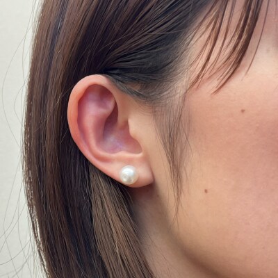 天草産 9mm - 9.5mm あこや真珠 スタッド パールピアス【Pt900】_S101-296