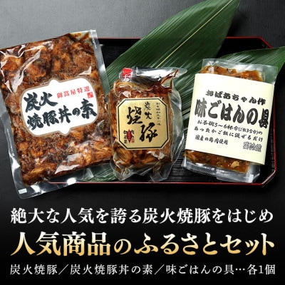 炭火焼豚・焼豚丼の素・味ごはんの具 ふるさとセット 3種各1個 計3個