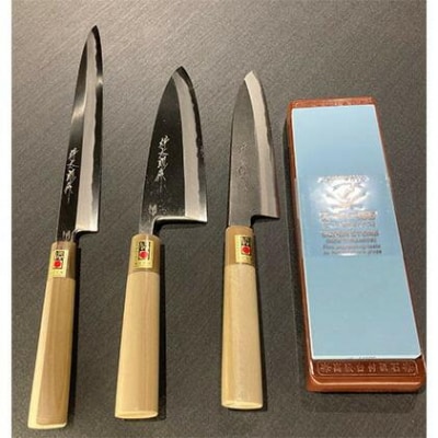 刃物セット(祥太郎作柳刃、出刃、文化黒打)+砥石【受注生産品 納期約1ヶ月】