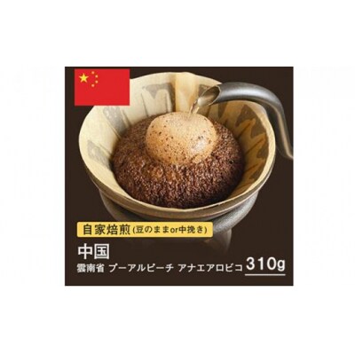 【中挽き】自家焙煎コーヒー!中国 雲南省 プーアルピーチ アナエアロビコ珈琲310g 