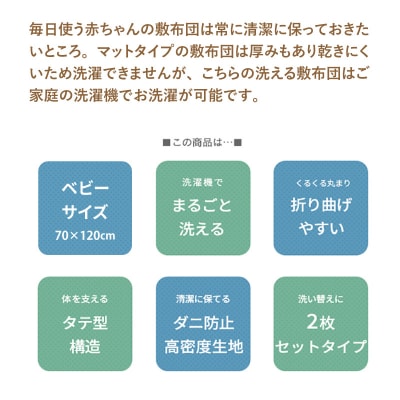 大きめ洗濯ネット付き!洗濯機で洗えるベビー用敷布団2枚組