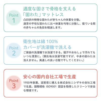 綿100%生地 固わた ベビー敷布団 70×120cm