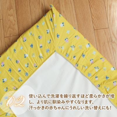 ベビー用フィットシーツ　ベビーサイズ　70×120cm　花もようネイビー