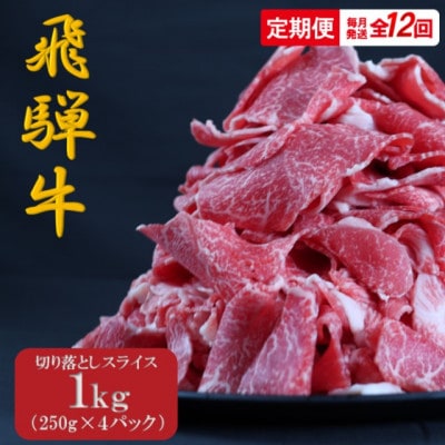 【毎月定期便】【飛騨牛】切り落としスライス 1kg (250g×4)全12回