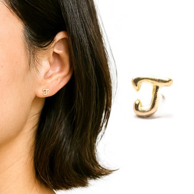 ピアス 18金 イニシャル アルファベット「T」 片耳