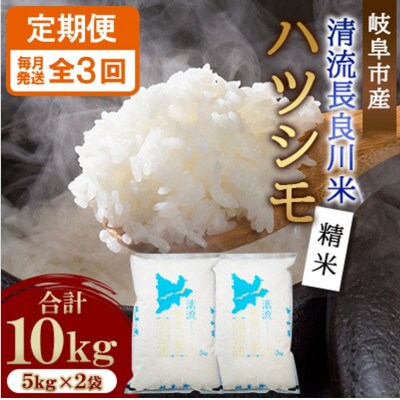 【毎月定期便】岐阜市産 ハツシモ 清流長良川米 精米 10kg(5kg×2袋)　全3回