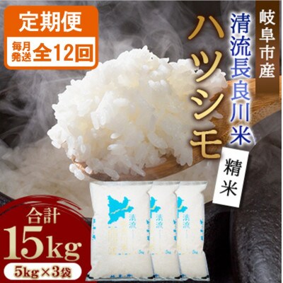 【毎月定期便】岐阜市産 ハツシモ 清流長良川米 精米 15kg(5kg×3袋)　全12回