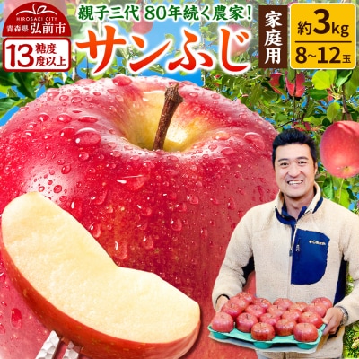 りんご サンふじ【家庭用】約3kg ASIAGAP認証農場 津軽農園|24_tgn-010301