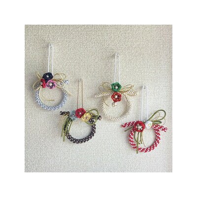 津久井紐で作る組紐リース/ホワイト・クリスマス | 工芸品 雑貨 組紐 オリジナル リース 相模原市