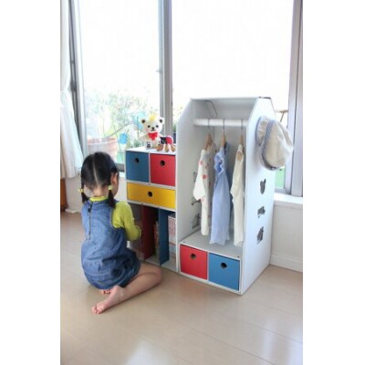 子供用ダンボール家具　ハンガーラック&本棚&引き出し2種セット◇