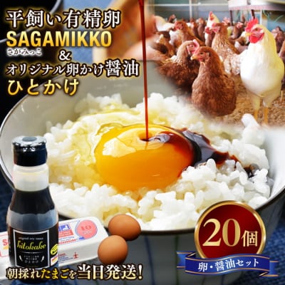 平飼い有精卵「さがみっこ」20個+オリジナル卵かけ醤油「ひとかけ」1本　※離島への配送不可