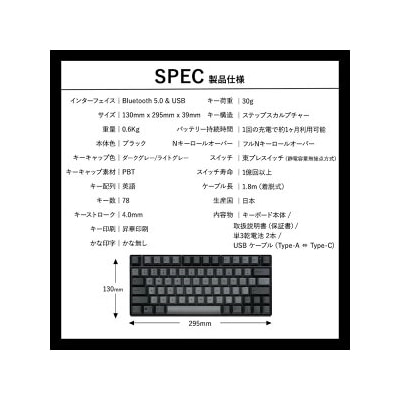 東プレ REALFORCE RC1 コンパクトキーボード 英語配列 30g(型式:C1HK13)