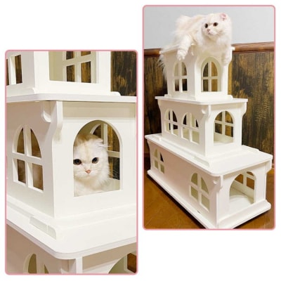 猫家具 キャットファニチャーシリーズ 猫のお城『キャットホワイトキャッスル 3階建て』
