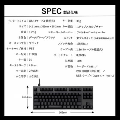 東プレ REALFORCE GX1 Plus 日本語配列 テンキーレス 黒 (型式:X1PC13)