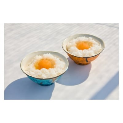 【お茶碗:赤】口触りにこだわった。たまごかけご飯専用お茶碗と昔の味たまご30個入りのセット