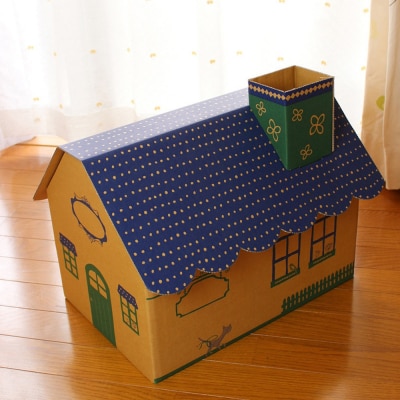 成長に合わせて使える段ボール家具　ジュニアデスクチェア&おうち型収納ボックス◇【赤色セット】
