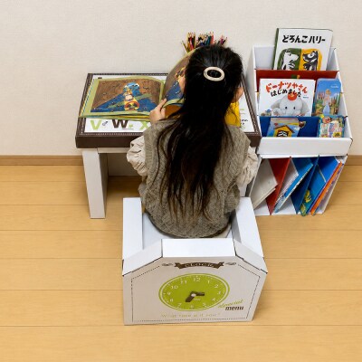 子供用ダンボール家具ジュニアデスクチェア&絵本ラック&本棚セット【白】