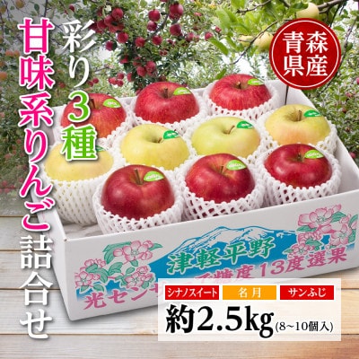 りんご/青森県産　彩り3種甘味系りんご詰合せ(高糖度)約2.5kg