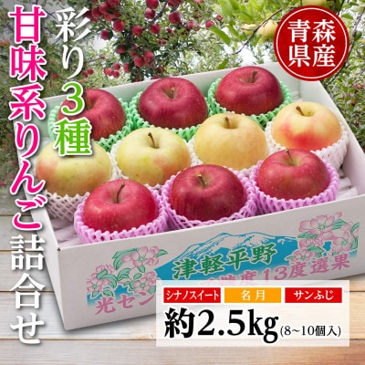 りんご/青森県産　彩り3種甘味系りんご詰合せ(高糖度)約2.5kg