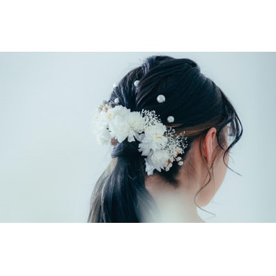 髪飾り ヘアアクセ【布花アクセサリー】白い小花のヘッドアクセサリーset