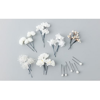 髪飾り ヘアアクセ【布花アクセサリー】白い小花のヘッドアクセサリーset