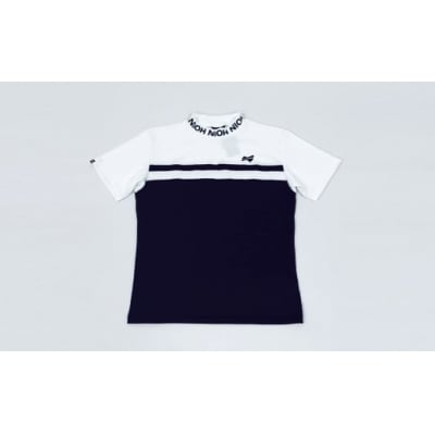 マイクロタフレッチ メンズ ロゴカラーモックネックシャツ/ホワイト/Lサイズ