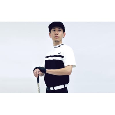 マイクロタフレッチ メンズ ロゴカラーモックネックシャツ/ホワイト/Lサイズ
