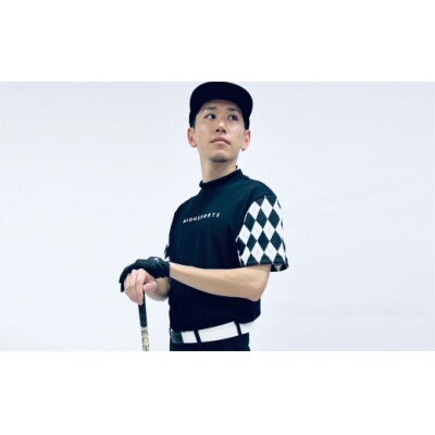 マイクロタフレッチ メンズ アーガイルモックネックシャツ/ブラック/LLサイズ