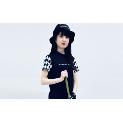 マイクロタフレッチ レディース アーガイルモックネックシャツ/ブラック/Sサイズ