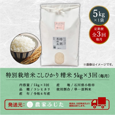 コシヒカリ 定期便 5kg×3回 令和7年産 新米 特別栽培米こしひかり 【農家ふじた】